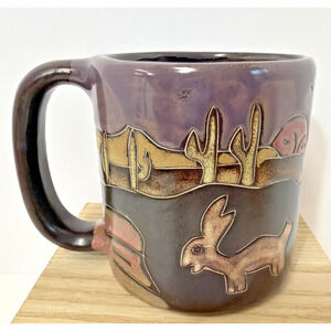 Mara Mexican Southwest Folk Art Pottery Purple Desert Cactus Rabbit Mug